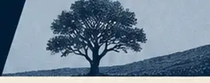 A mature tree on a muted blue landscape